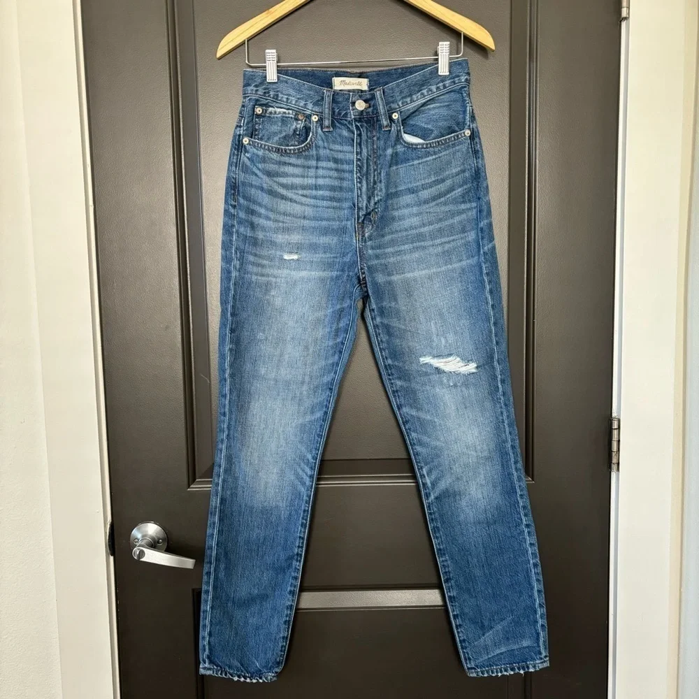 Madewell Rigid High-Rise Medium Wash Distressed 100% Cotton Skinny Jeans 27